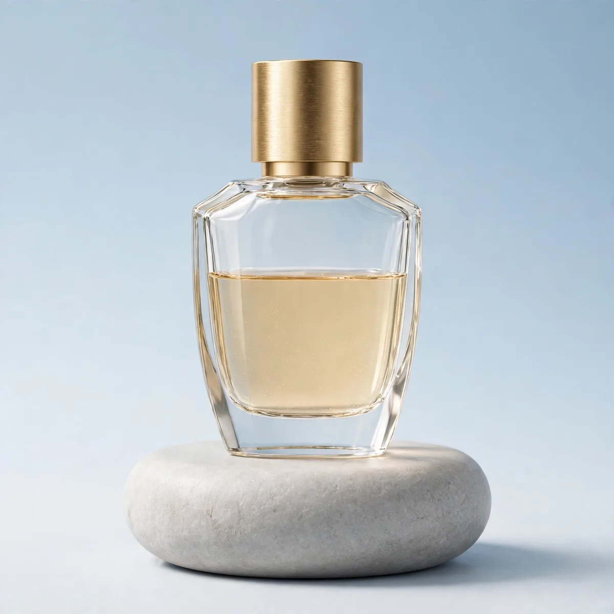 AI-generated demonstration perfume product visual with studio lighting and a composed background
