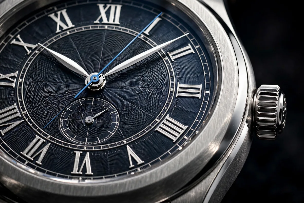 Restored and upscaled demonstration watch photograph with recovered dial and strap detail