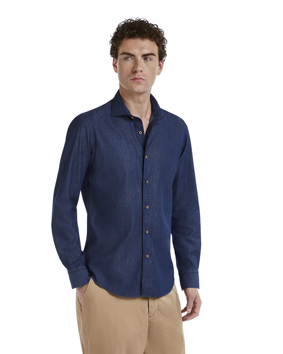 Denim Shirt - On-Model after retouching