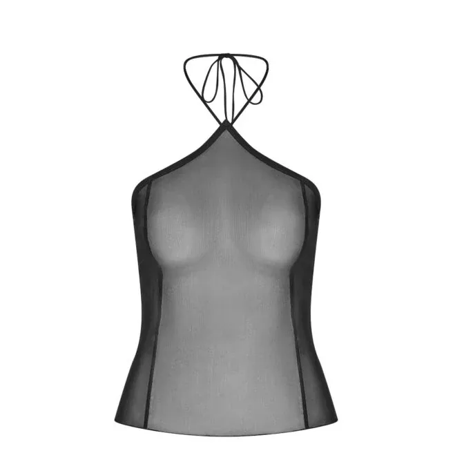 Black halter top after ghost mannequin editing — clean 3D form on white
