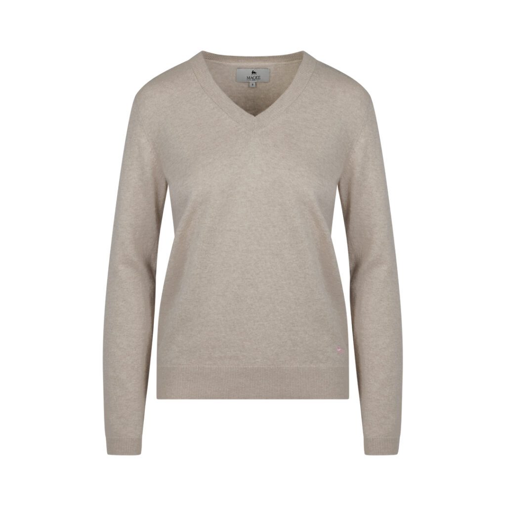 Ghost mannequin editing example: beige V-neck sweater