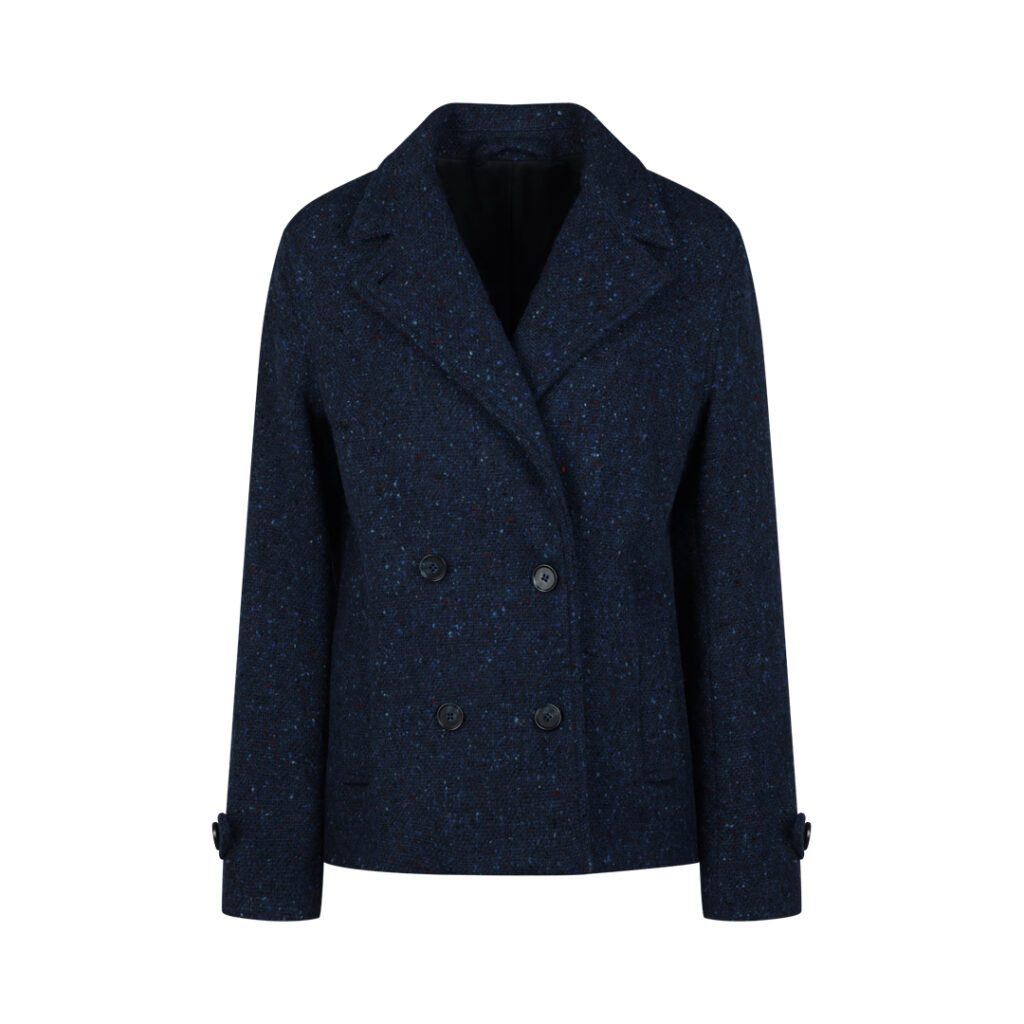 Ghost mannequin editing example: navy double-breasted coat
