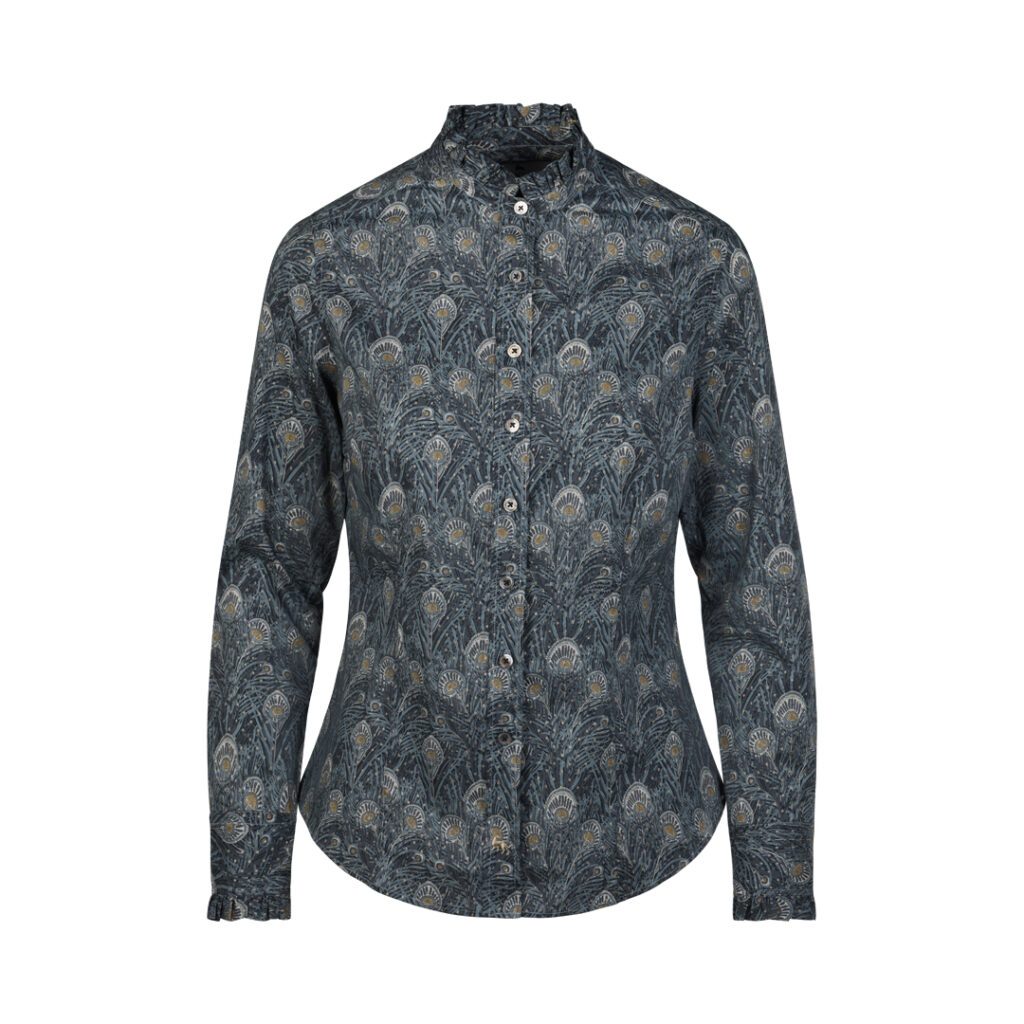 Ghost mannequin editing example: patterned high-neck blouse